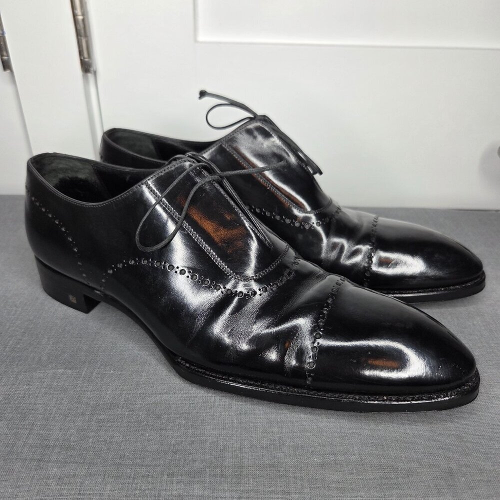 Men's Louis Vuitton Vintage Black Leather Cap-Toe RARE Oxfords - Size 9.5 COA